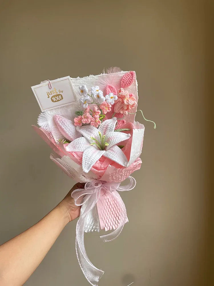 Pink & White Crochet Flowers For Love Ones