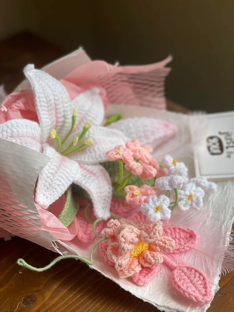 Pink & White Crochet Flowers For Love Ones