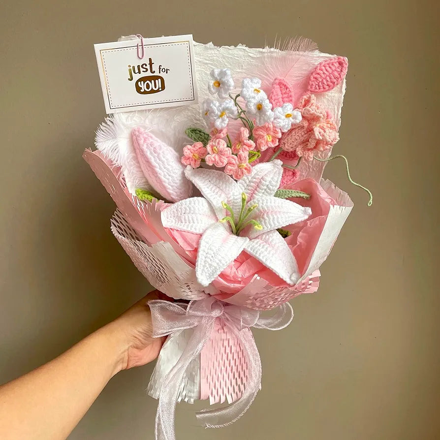 Pink & White Crochet Flowers For Love Ones