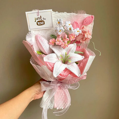 Pink & White Crochet Flowers For Love Ones