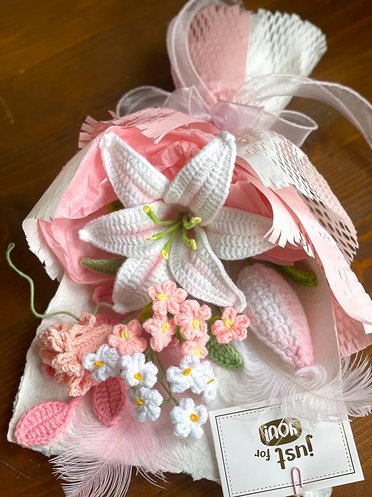 Pink & White Crochet Flowers For Love Ones